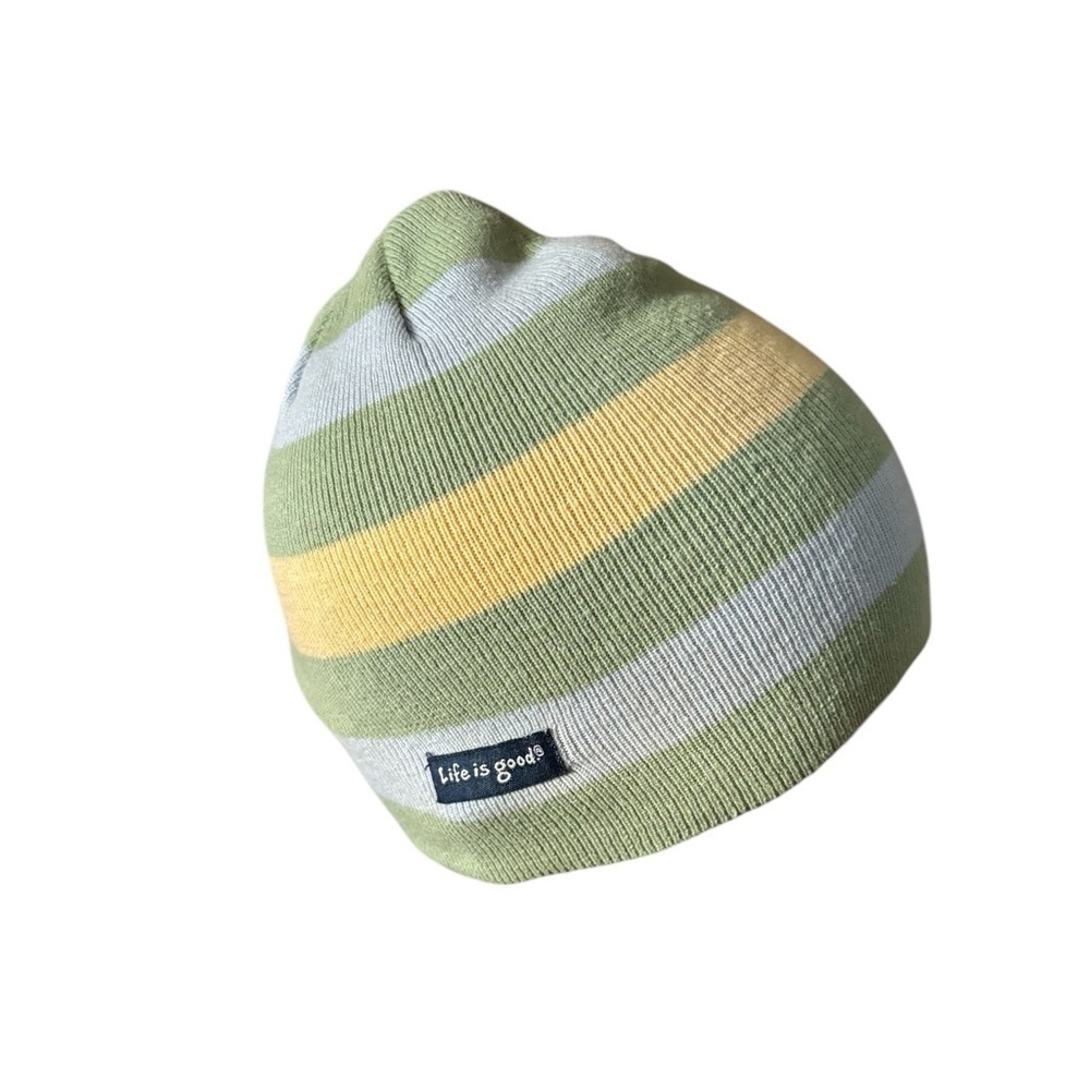 Life is Good Unisex Green Yellow Beanie Cotton Stretch With Logo Winter Cozy